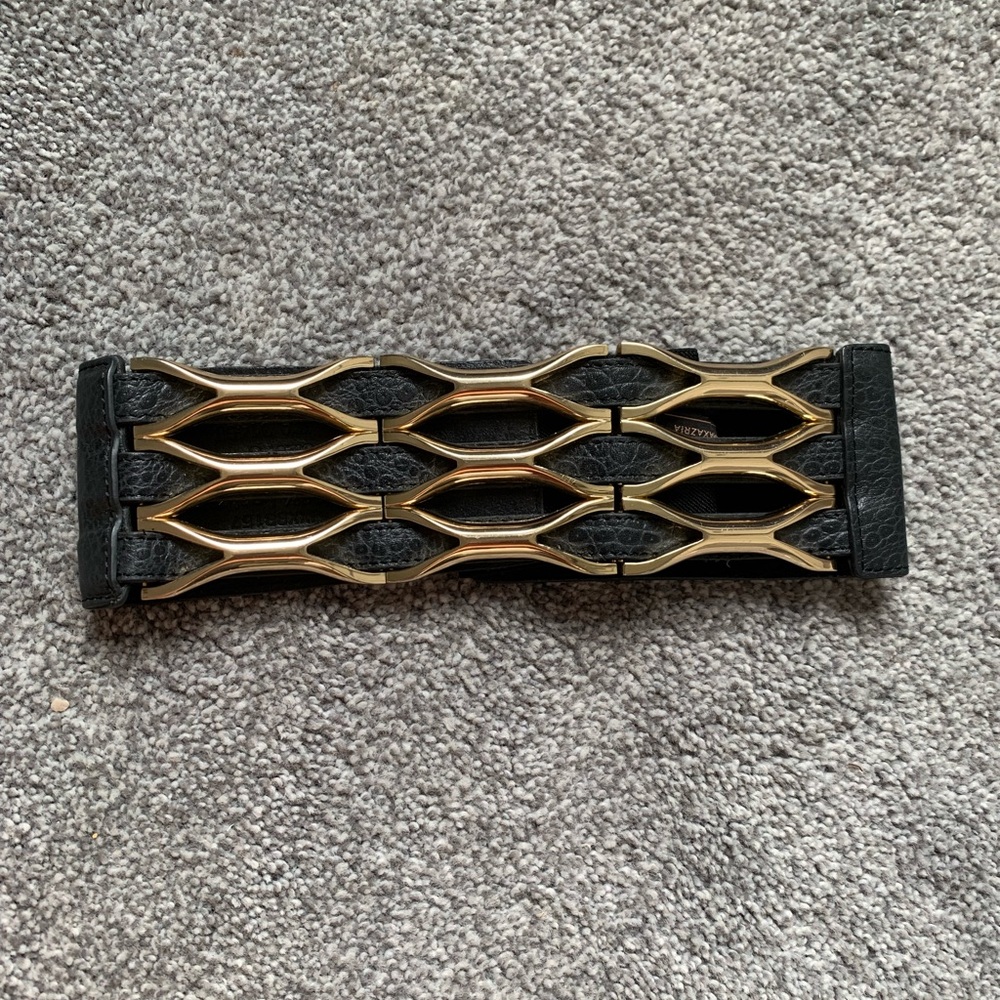 Marciano Black Leather Gold Link Waist Belt